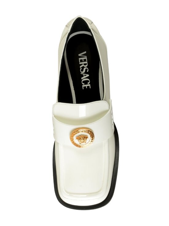 Versace Women's Gold Medusa Patent Leather Heeled Moccasins Shoes US 7.5 IT 37.5 - Picture 7 of 8